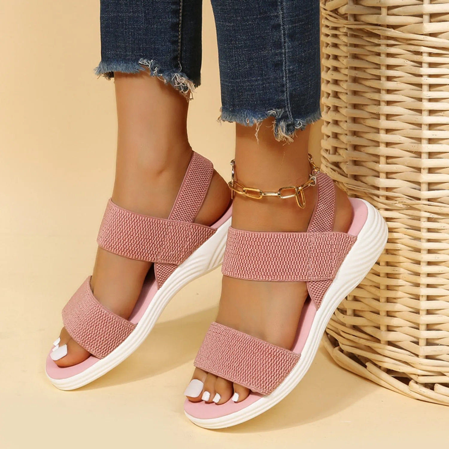Rubber Open Toe Low Heel Sandals (5 Colors)