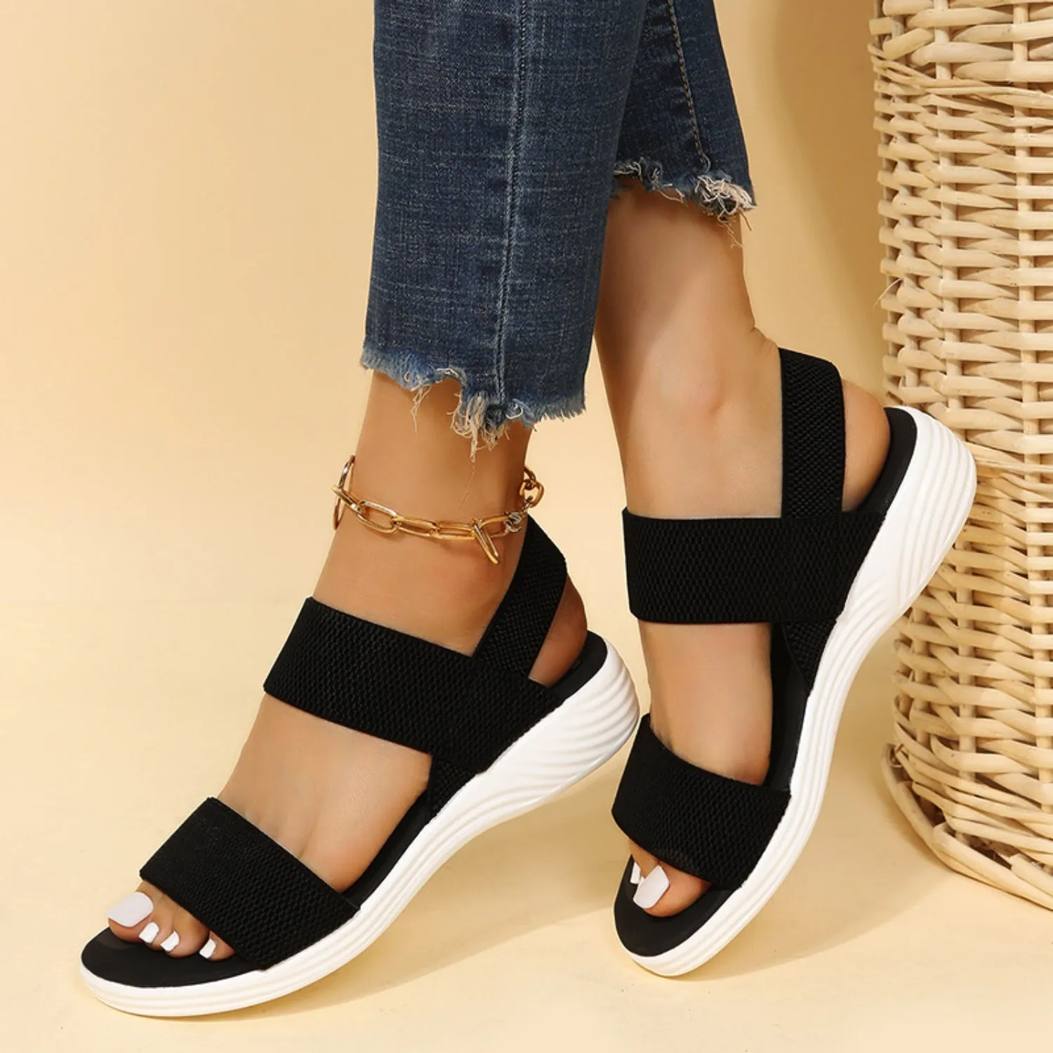 Rubber Open Toe Low Heel Sandals (5 Colors)