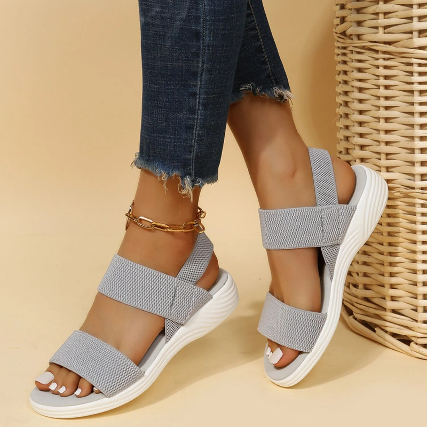 Rubber Open Toe Low Heel Sandals (5 Colors)