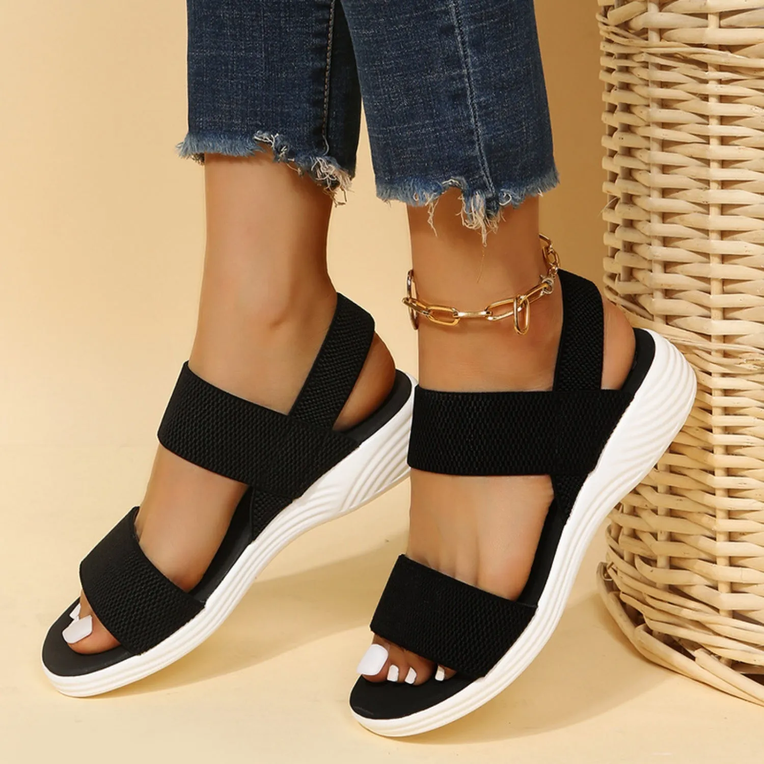 Rubber Open Toe Low Heel Sandals (5 Colors)