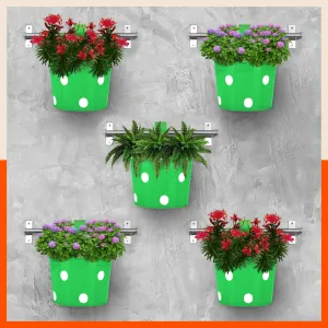 RUI Hanging Metal Pot Holders / Planters for Home / Balcony / Garden | Green - Set of 5