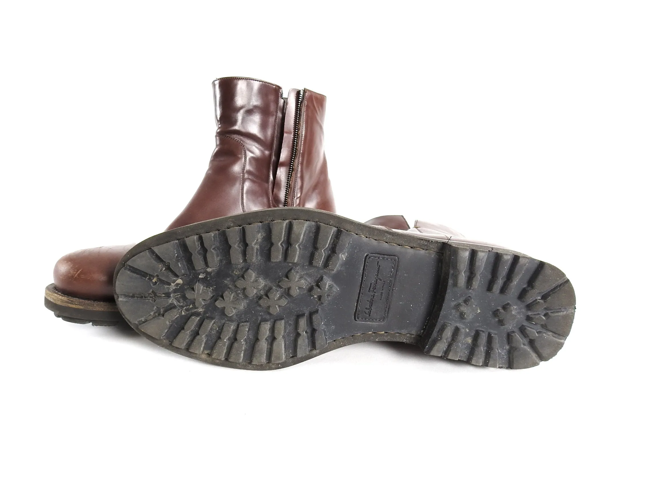 Salvatore Ferragamo Burgundy Soffio Side Zip Leather Boot - 11