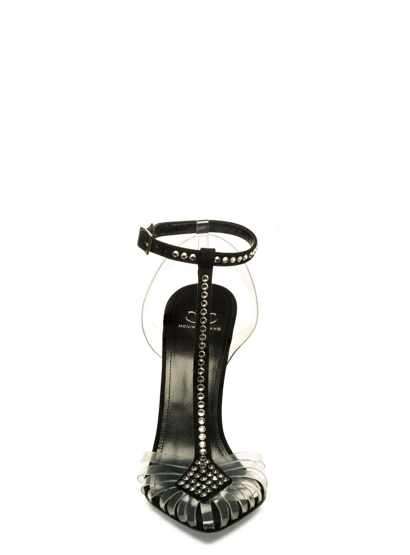 SOLANGE CRYSTAL EMBELLISHED BLACK SUEDE & PVC PUMPS