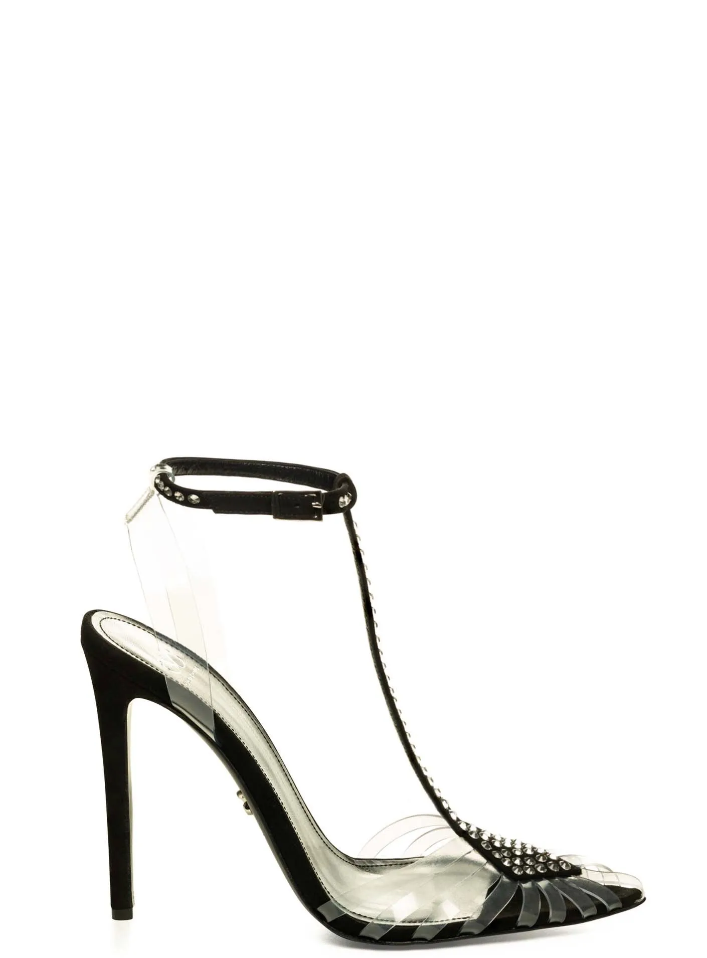 SOLANGE CRYSTAL EMBELLISHED BLACK SUEDE & PVC PUMPS