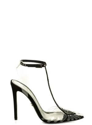 SOLANGE CRYSTAL EMBELLISHED BLACK SUEDE & PVC PUMPS