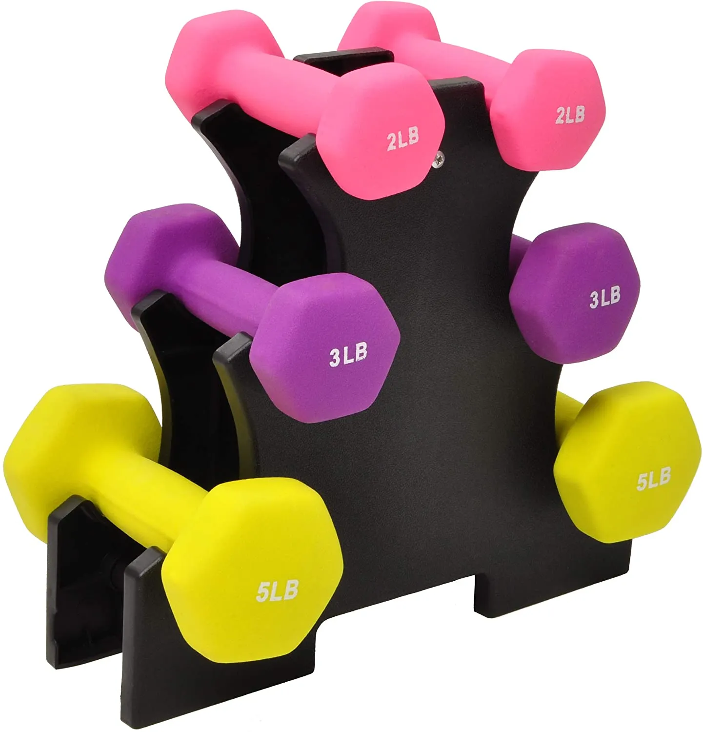 Sporzon! Neoprene Coated Dumbbell Set with Stand, 3 Pairs Dumbbells and Stand Included