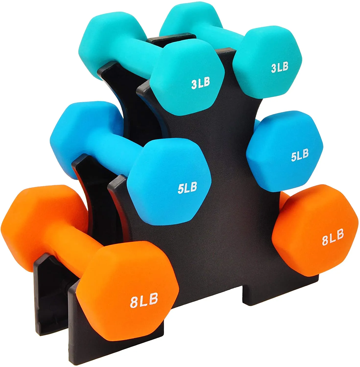 Sporzon! Neoprene Coated Dumbbell Set with Stand, 3 Pairs Dumbbells and Stand Included