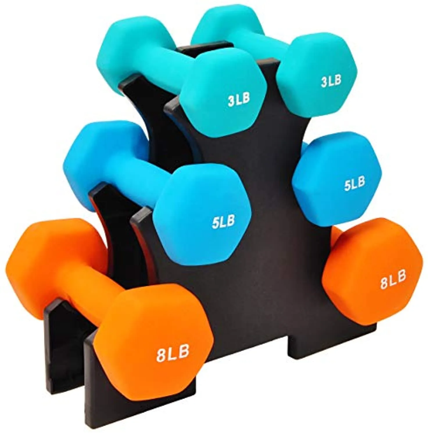 Sporzon! Neoprene Coated Dumbbell Set with Stand, 3 Pairs Dumbbells and Stand Included