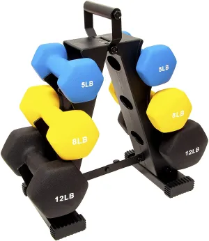 Sporzon! Neoprene Coated Dumbbell Set with Stand, 3 Pairs Dumbbells and Stand Included