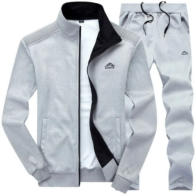 Spring Autumn Men's Sets 2 Piece Zipper Jacket