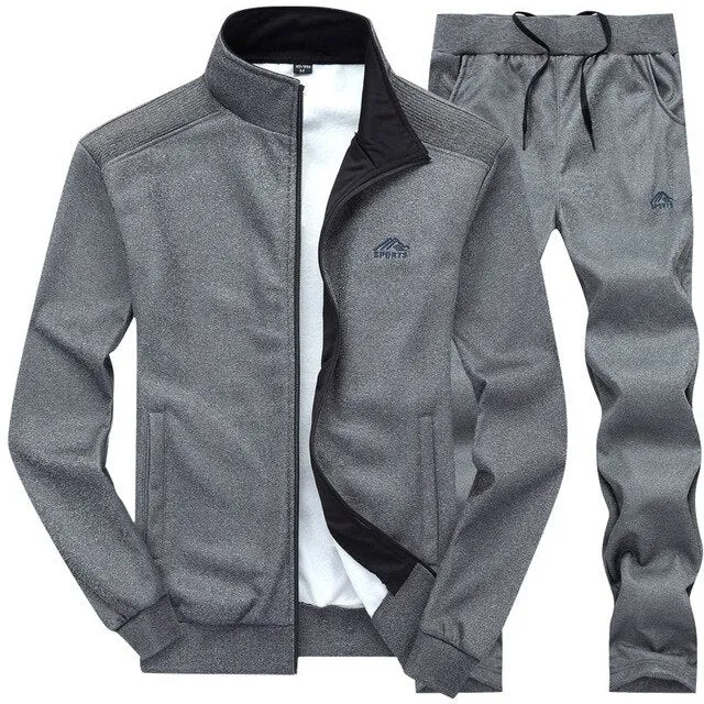 Spring Autumn Men's Sets 2 Piece Zipper Jacket