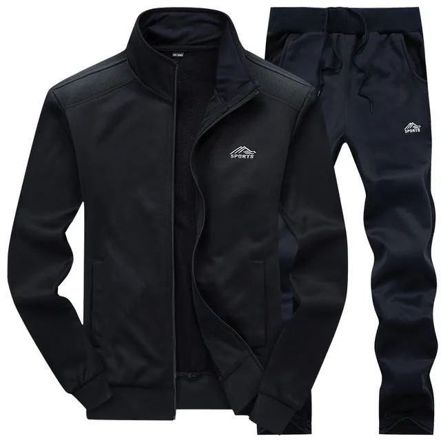 Spring Autumn Men's Sets 2 Piece Zipper Jacket