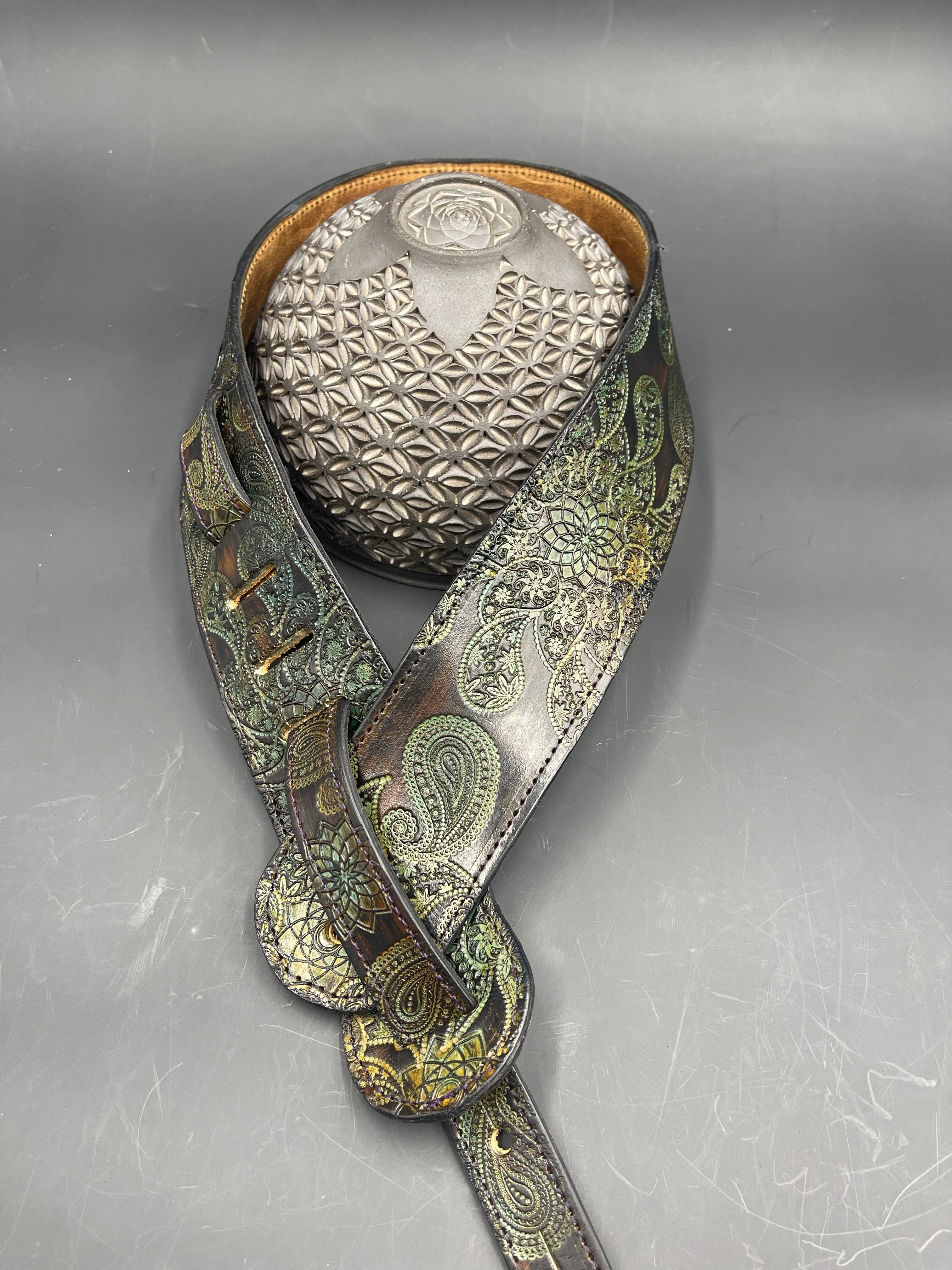 Stamped Leather Guitar Strap Lined- Assorted Designs