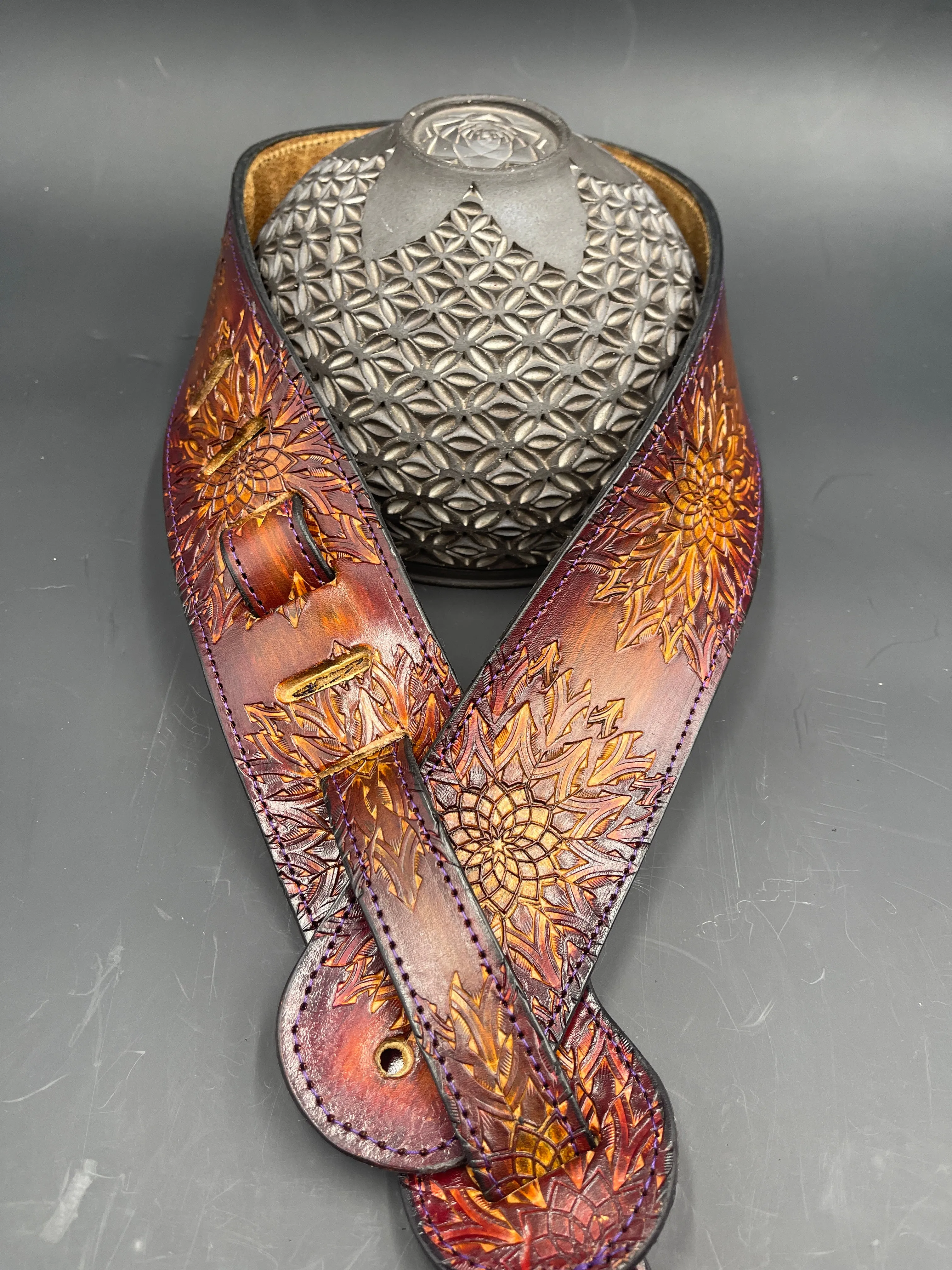 Stamped Leather Guitar Strap Lined- Assorted Designs