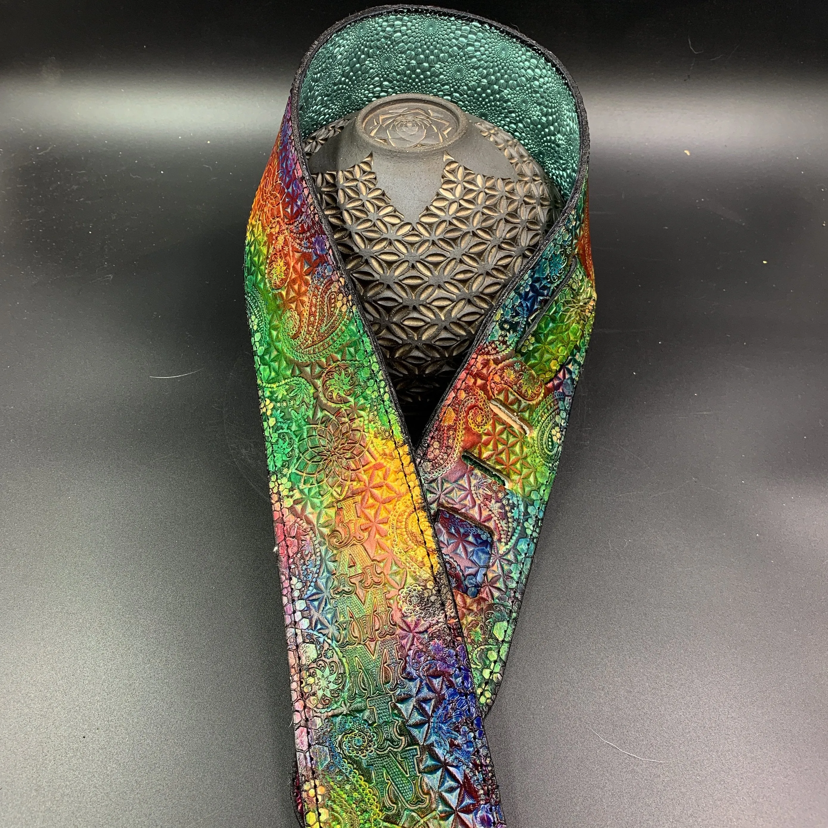 Stamped Leather Guitar Strap Lined- Assorted Designs
