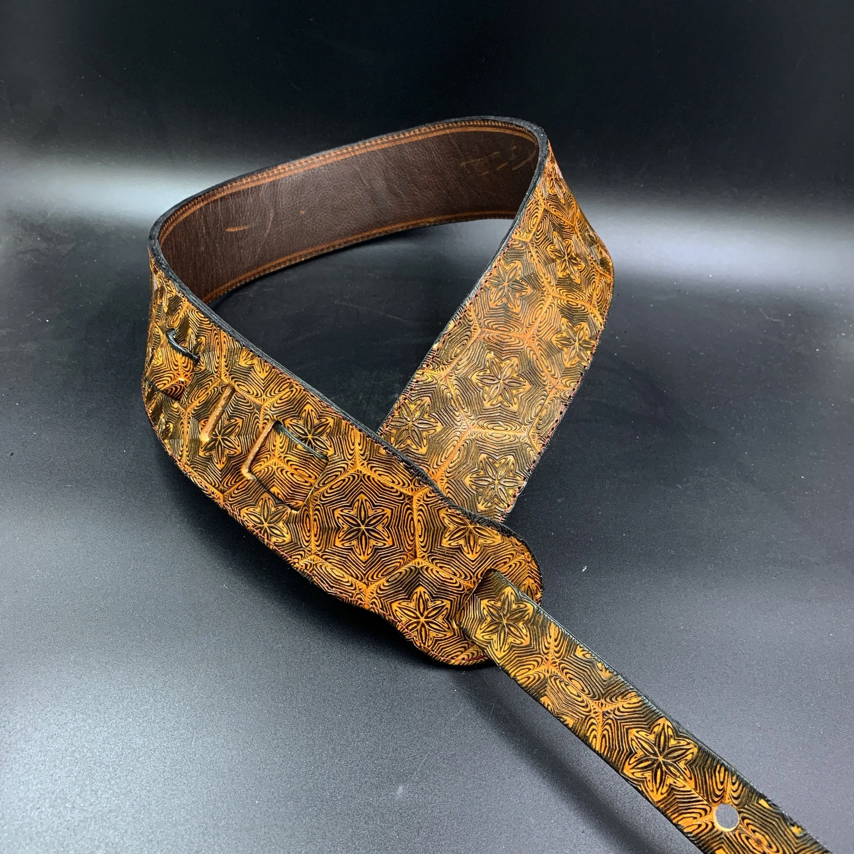 Stamped Leather Guitar Strap Lined- Assorted Designs