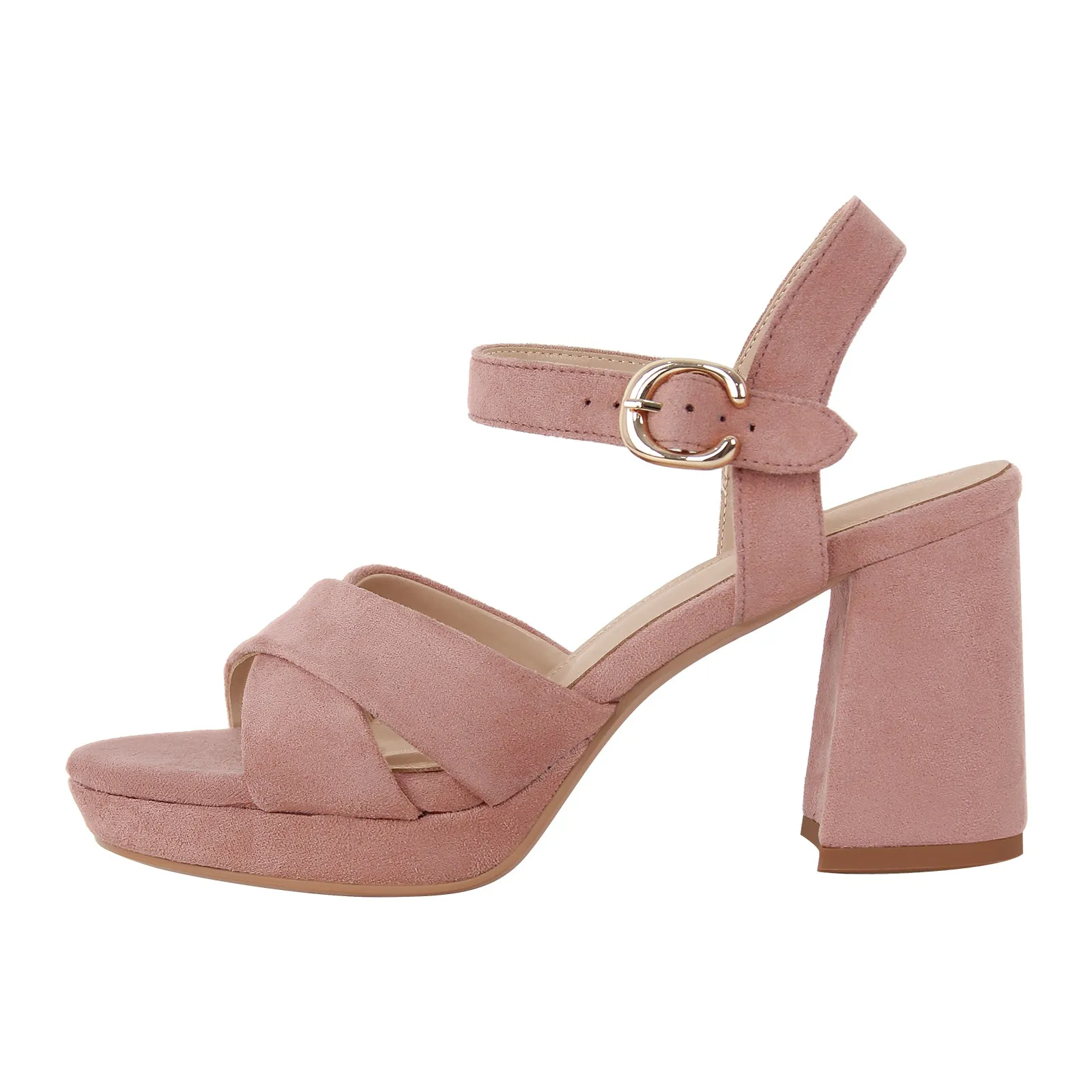 Suede Platform Buckle Strap Chunky Heel Sandals