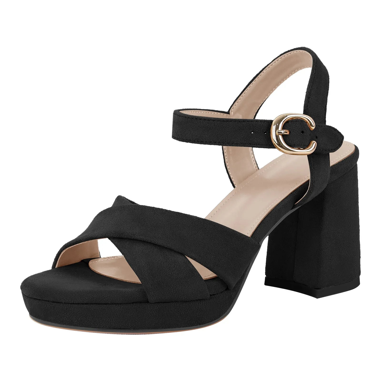 Suede Platform Buckle Strap Chunky Heel Sandals