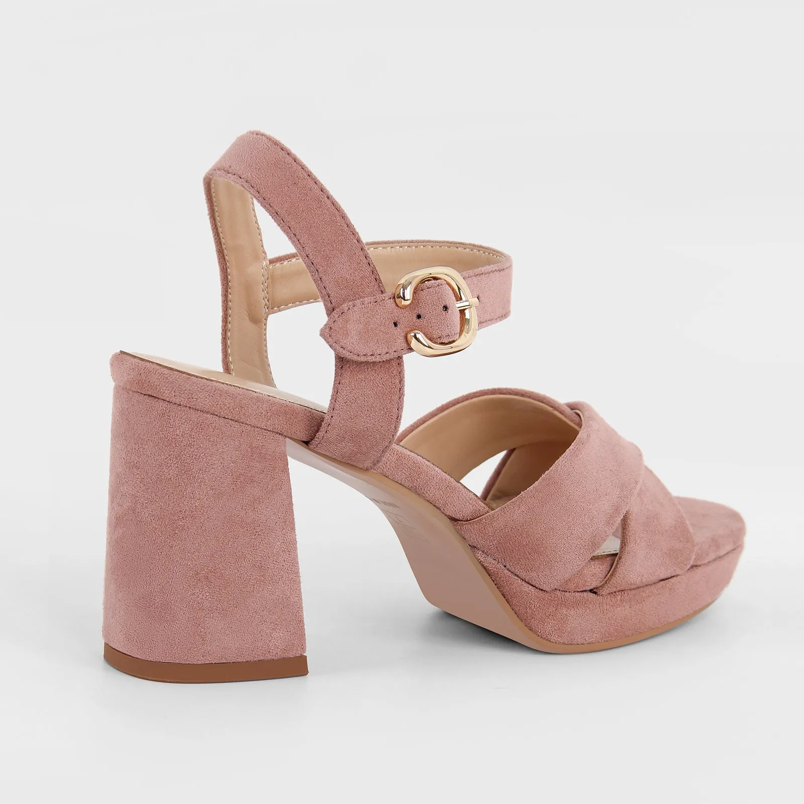 Suede Platform Buckle Strap Chunky Heel Sandals