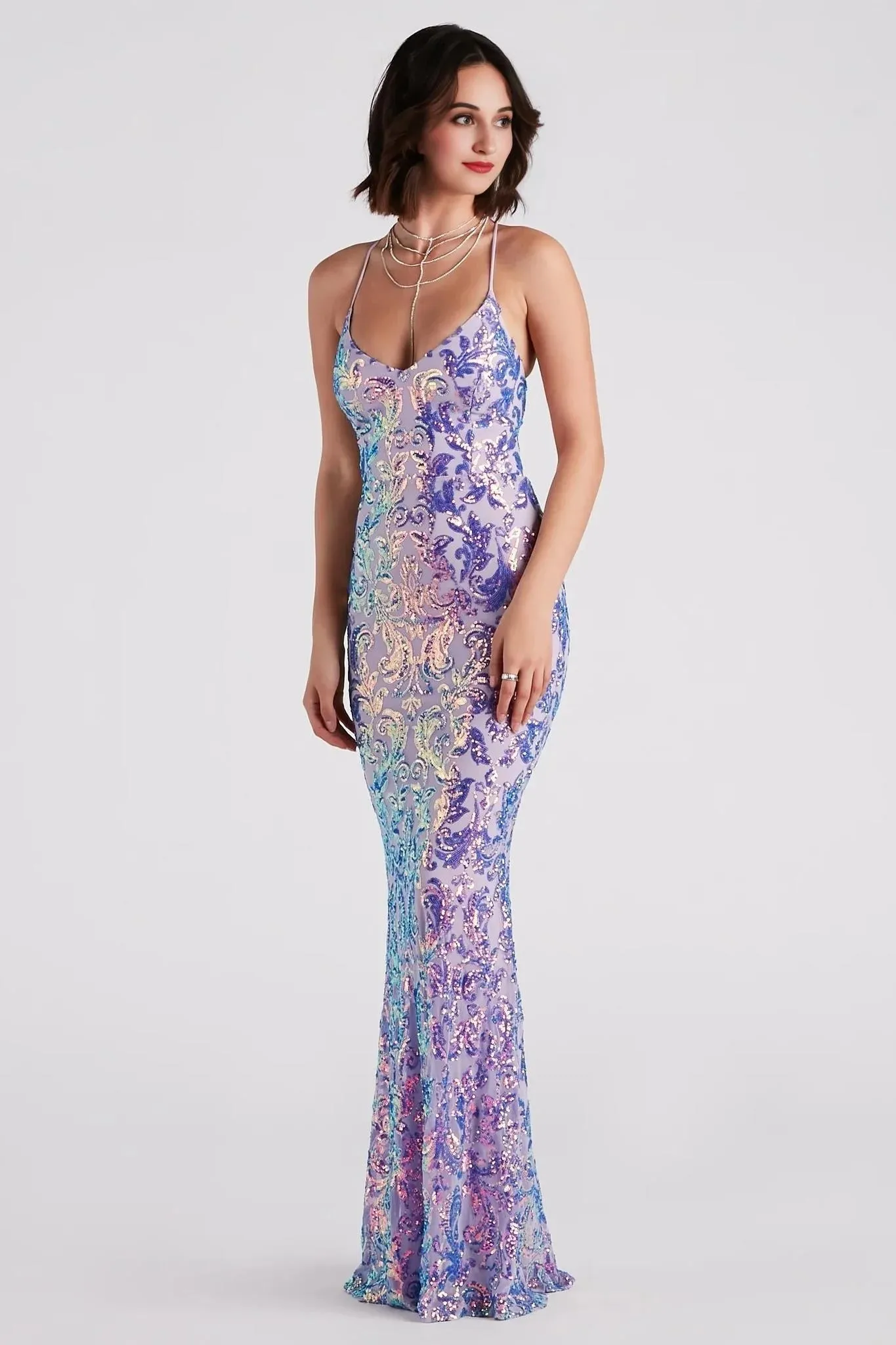 Taisia Formal Sequin Scroll Dress