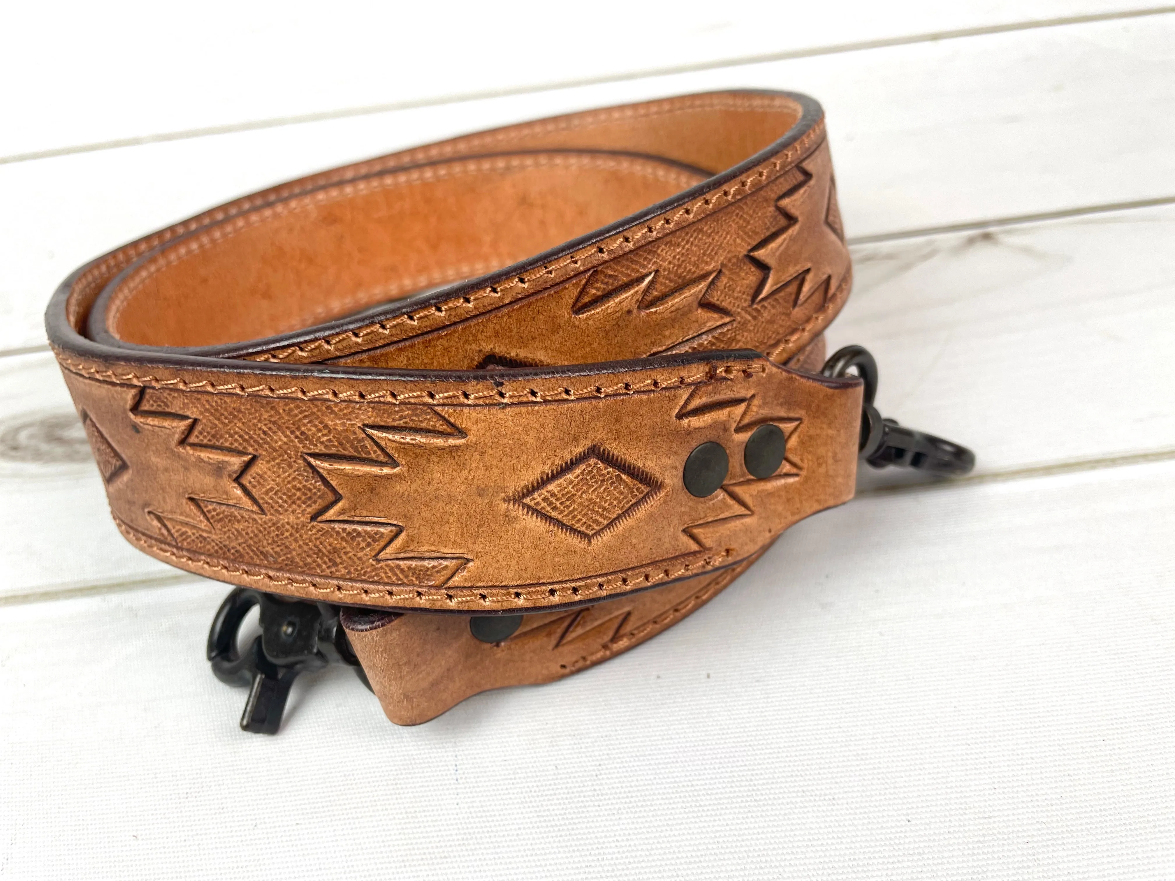 Tan Aztec Tooled Leather Tooled Handbag Strap