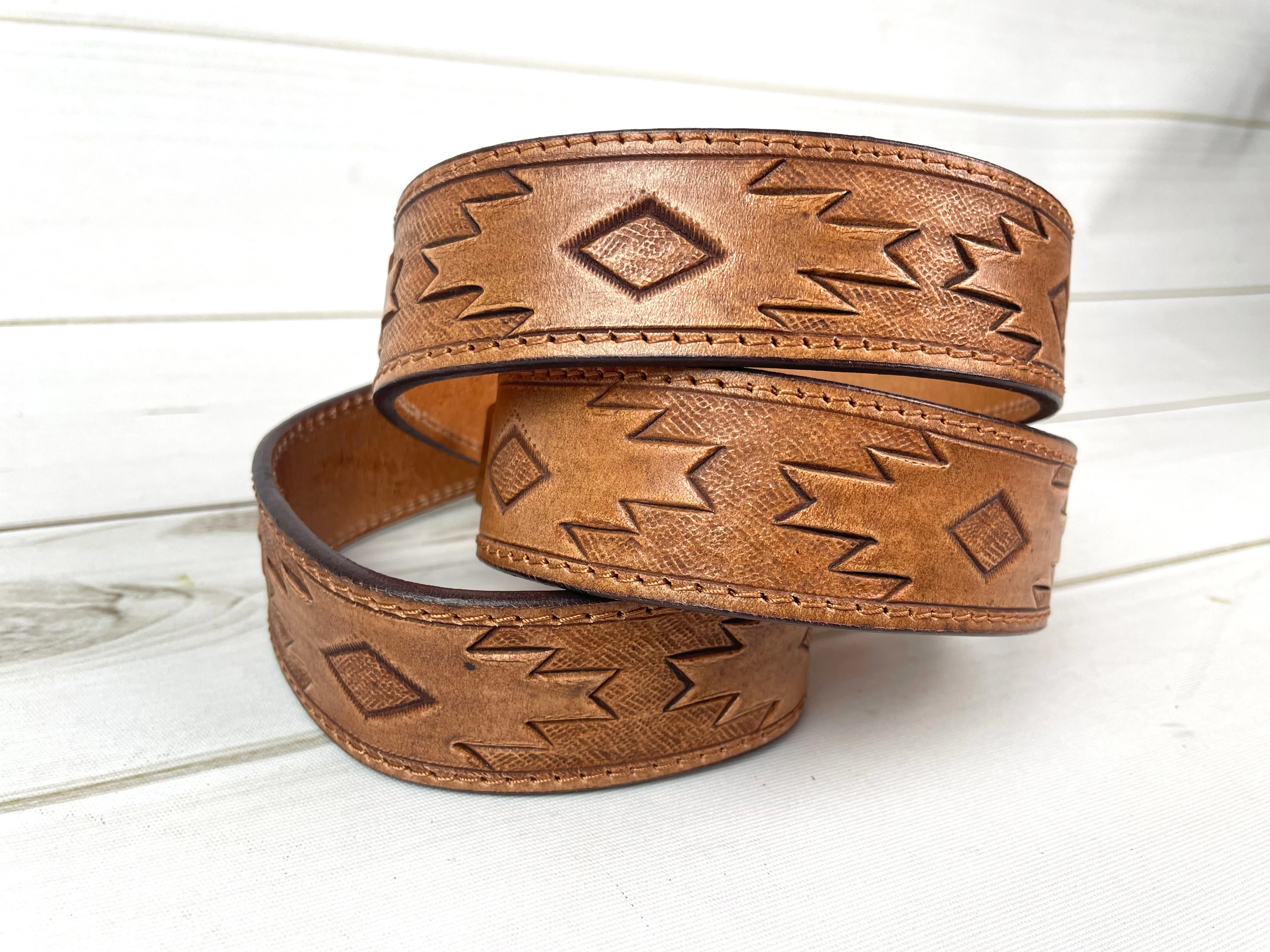 Tan Aztec Tooled Leather Tooled Handbag Strap