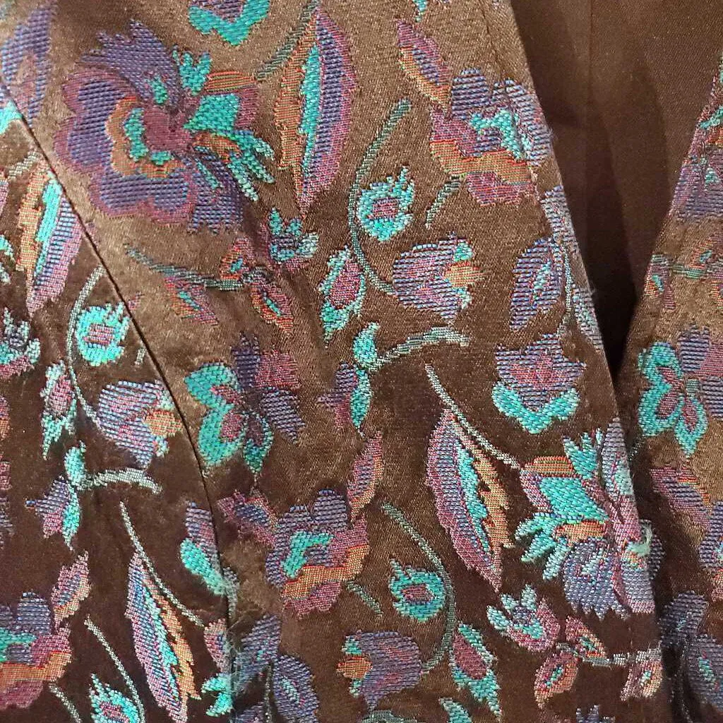 Teal and Blue Brocade Western Top (Missing Middle Button) Size 10