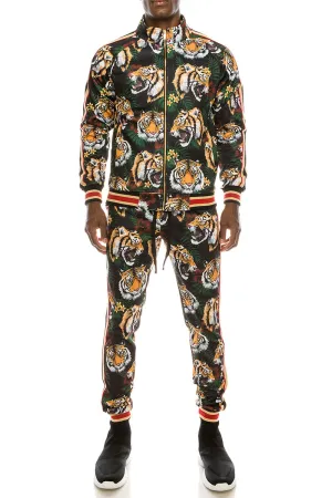 Tiger Floral Track Suit - Black