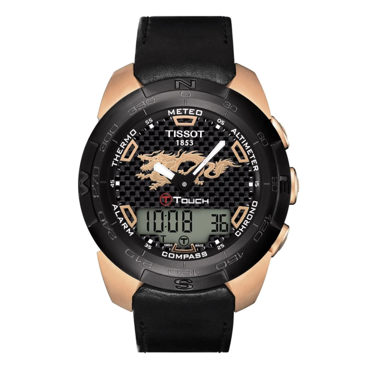 Tissot 21mm T-Touch Expert Black leather strap without buckle