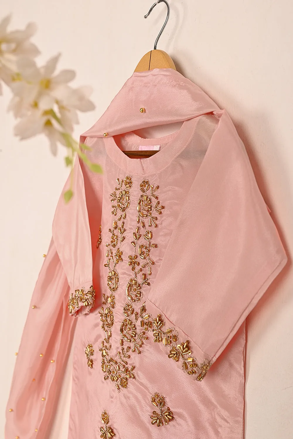 TKF-180-Peach - Kids 3Pc Ready to Wear Silk Formal Dress