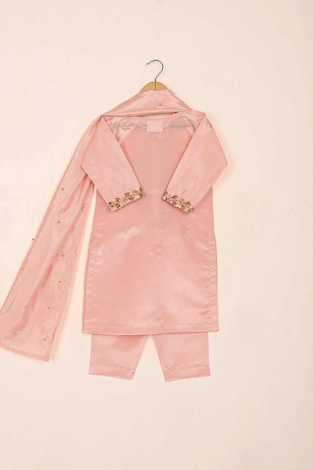TKF-180-Peach - Kids 3Pc Ready to Wear Silk Formal Dress