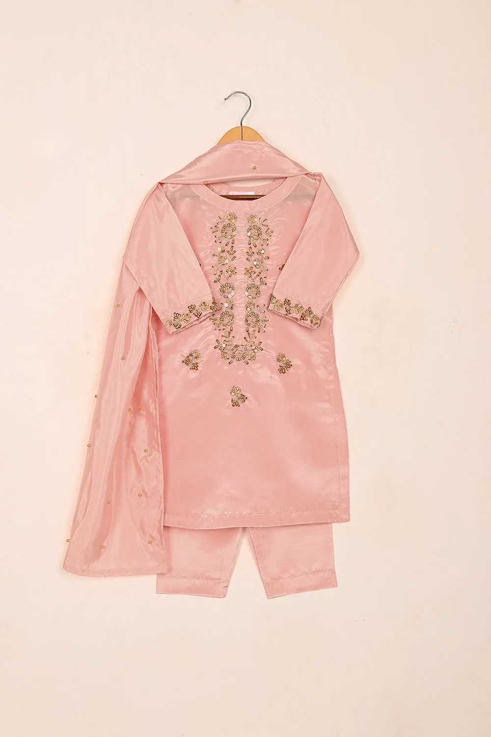 TKF-180-Peach - Kids 3Pc Ready to Wear Silk Formal Dress
