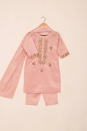 TKF-180-Peach - Kids 3Pc Ready to Wear Silk Formal Dress