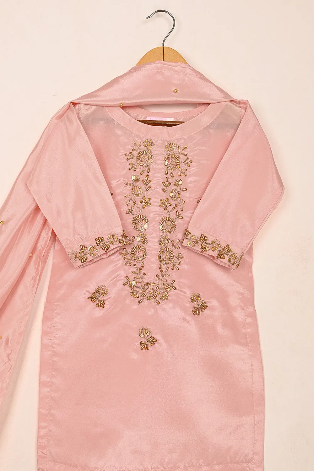 TKF-180-Peach - Kids 3Pc Ready to Wear Silk Formal Dress