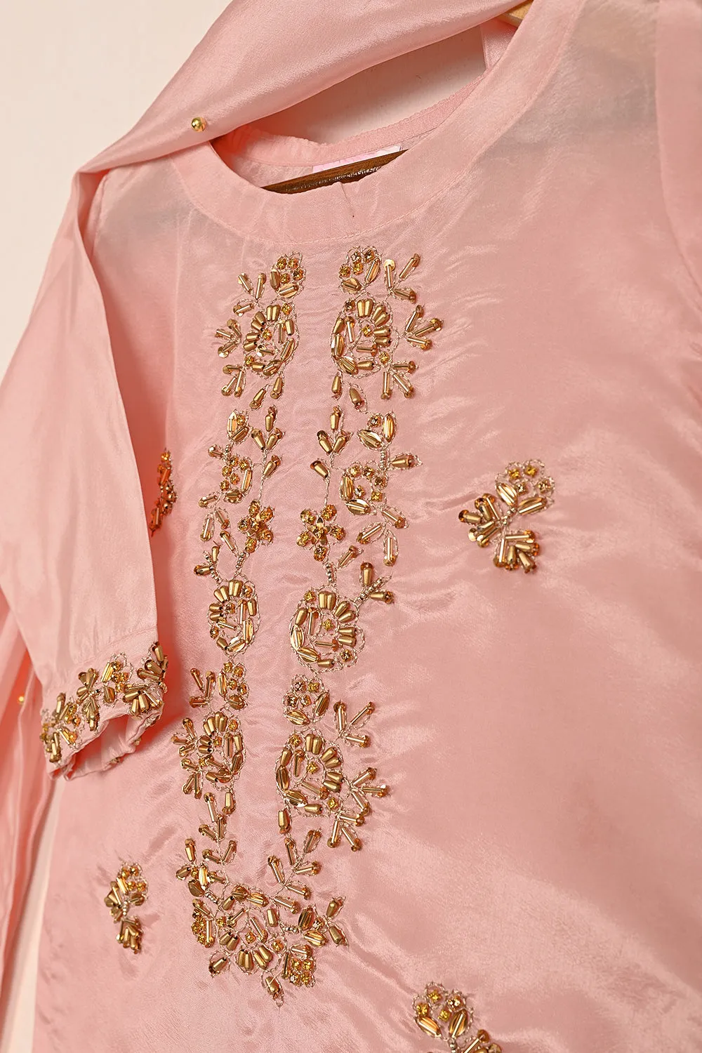 TKF-180-Peach - Kids 3Pc Ready to Wear Silk Formal Dress