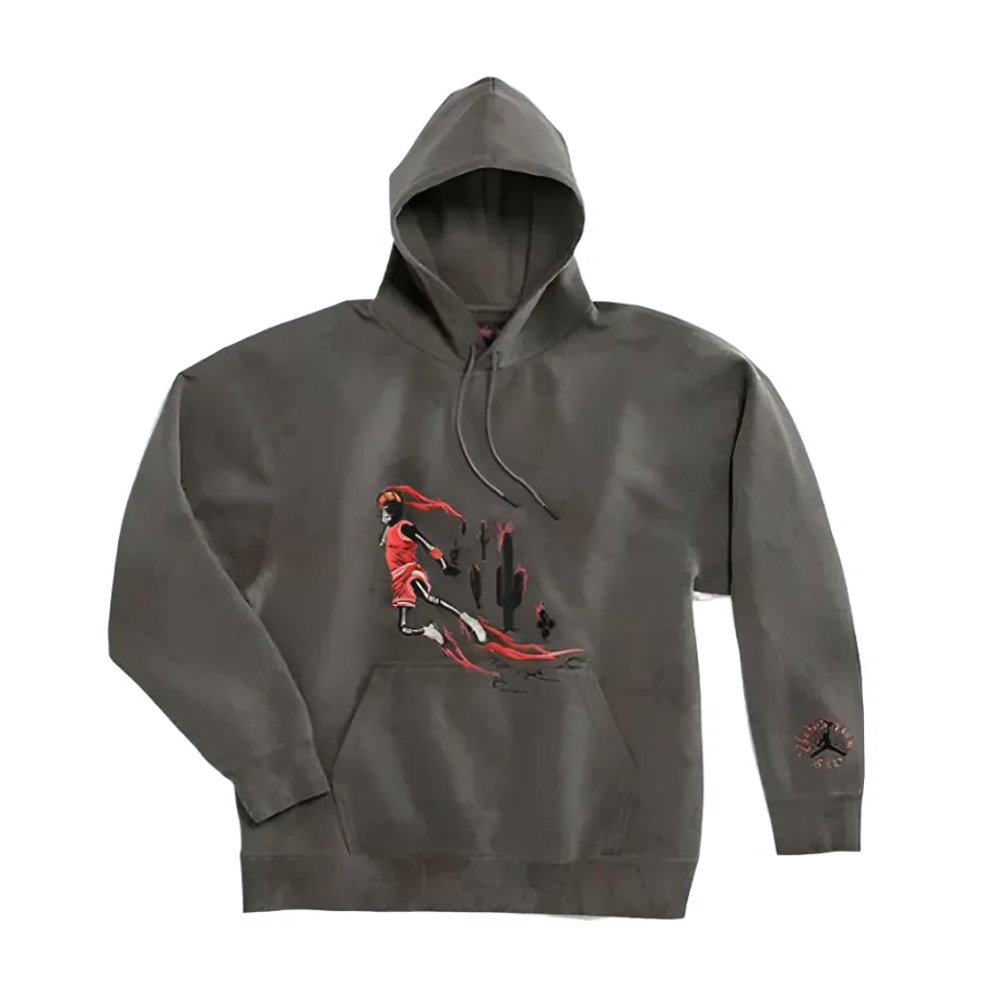 Travis Scott Jordan Washed Suede Hoodie Grey (CN3422-068) Size S-XXL