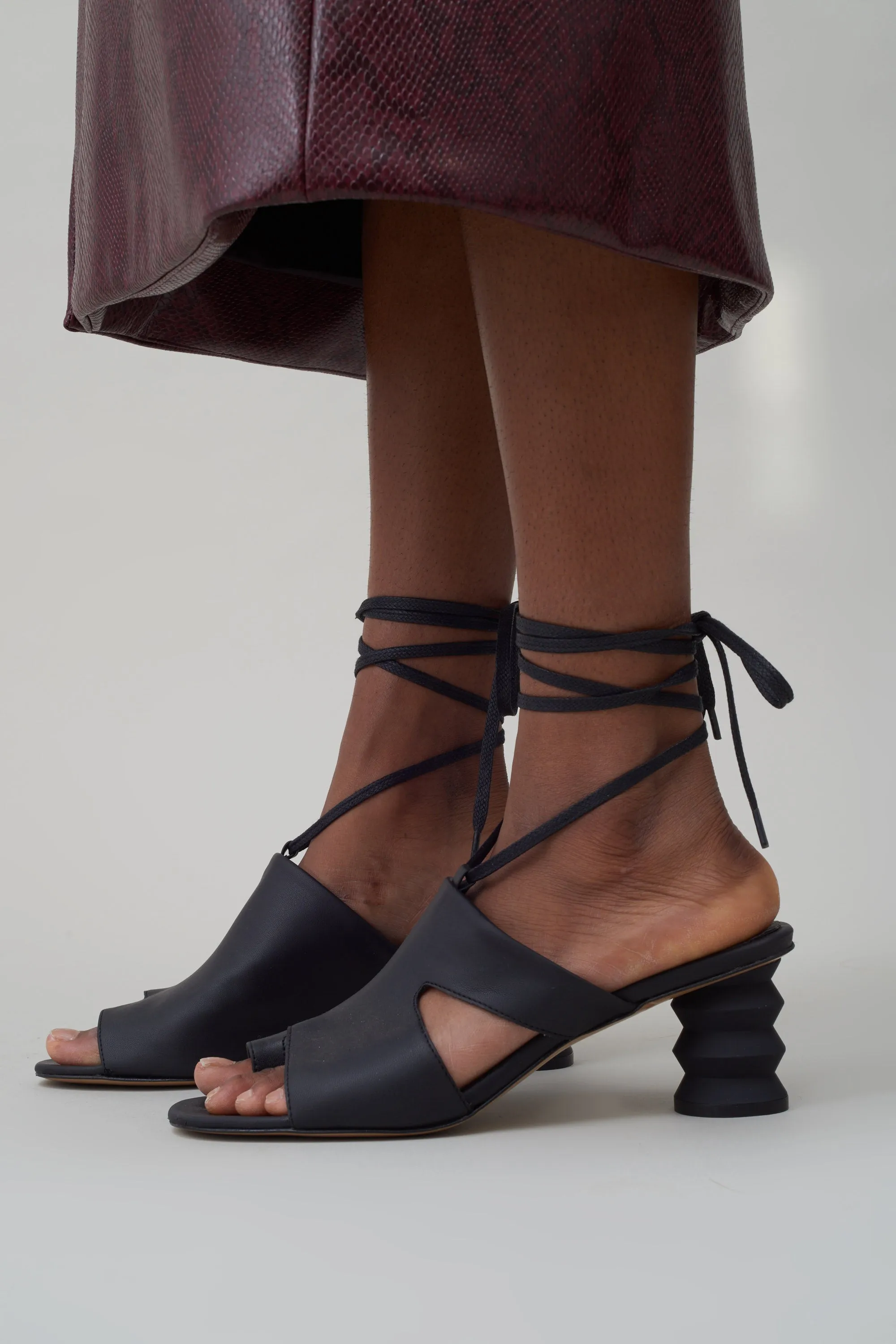 Twyla Lace Up Mule - Matte Black