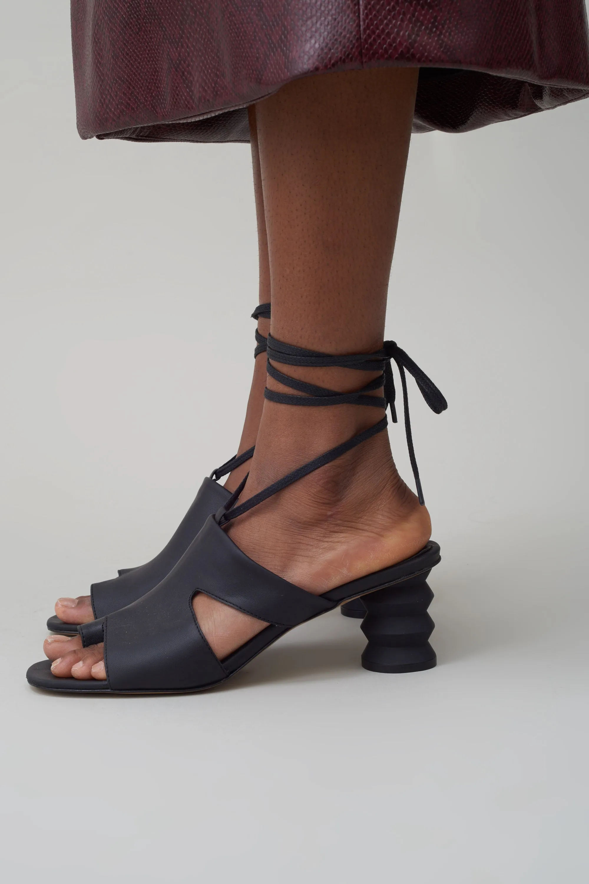 Twyla Lace Up Mule - Matte Black