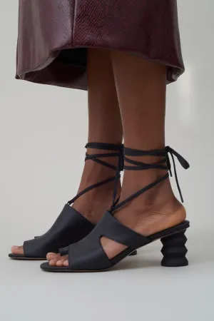 Twyla Lace Up Mule - Matte Black