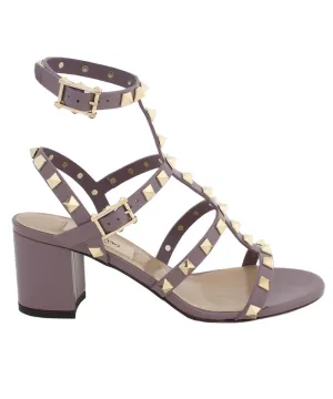 Valentino Rockstud City Leather Sandal | Purple with Gold Studs