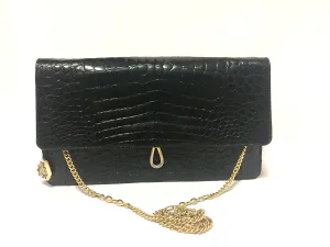 Vintage BALLY genuine black crocodile chain clutch, shoulder bag. Classic purse.