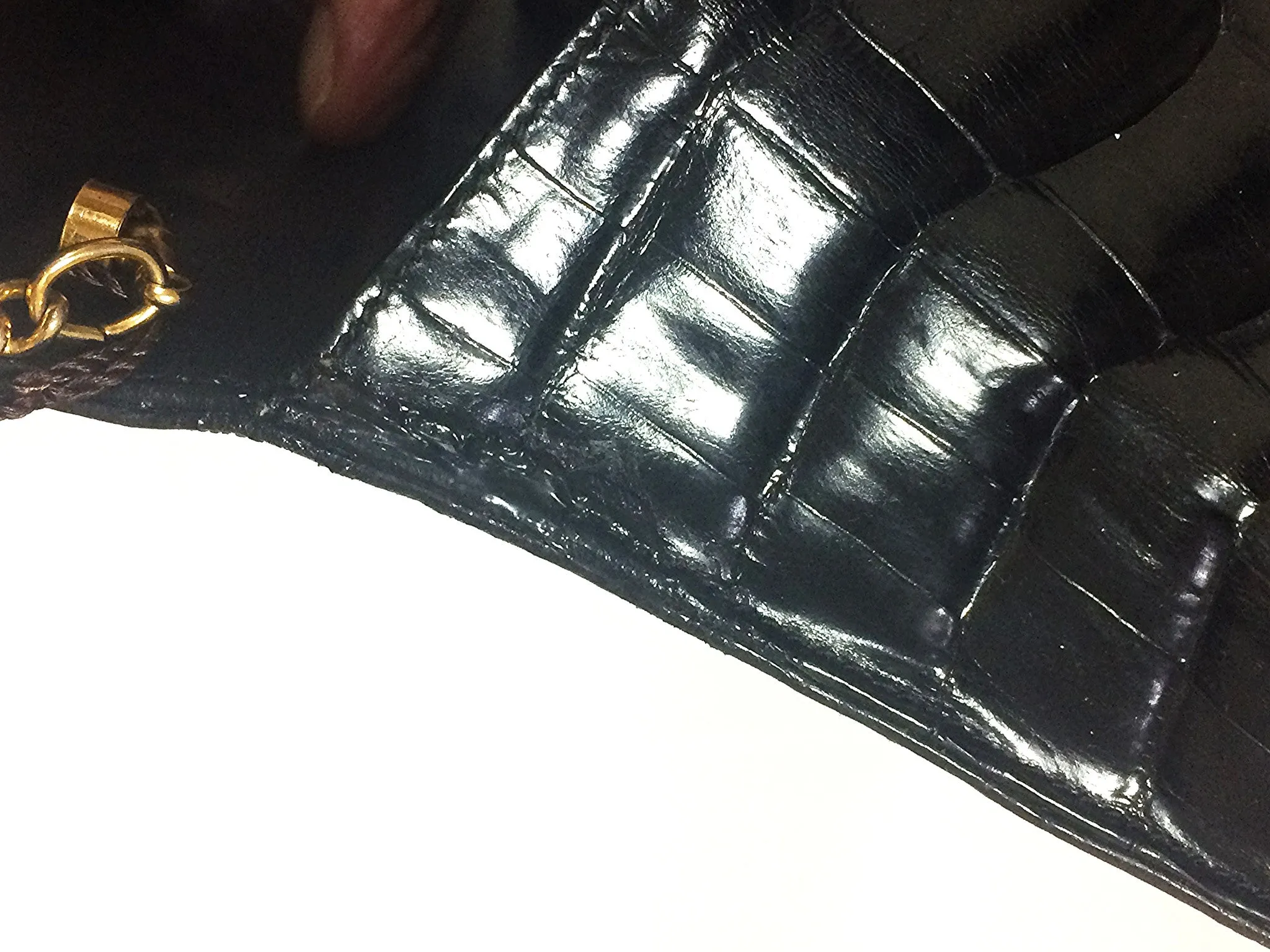 Vintage BALLY genuine black crocodile chain clutch, shoulder bag. Classic purse.
