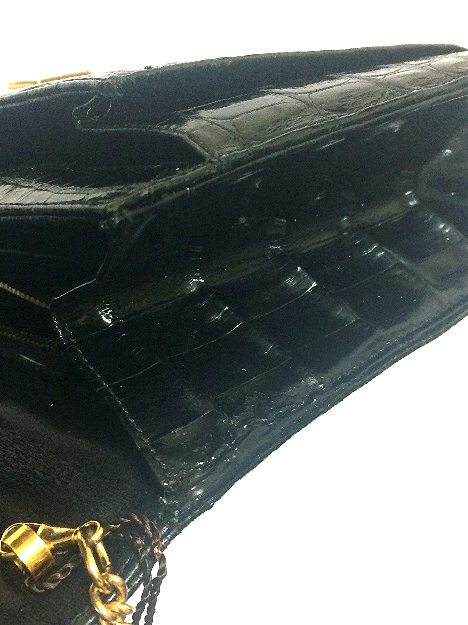 Vintage BALLY genuine black crocodile chain clutch, shoulder bag. Classic purse.