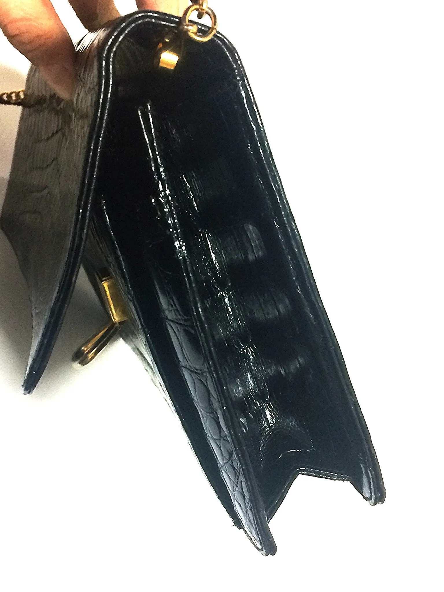 Vintage BALLY genuine black crocodile chain clutch, shoulder bag. Classic purse.