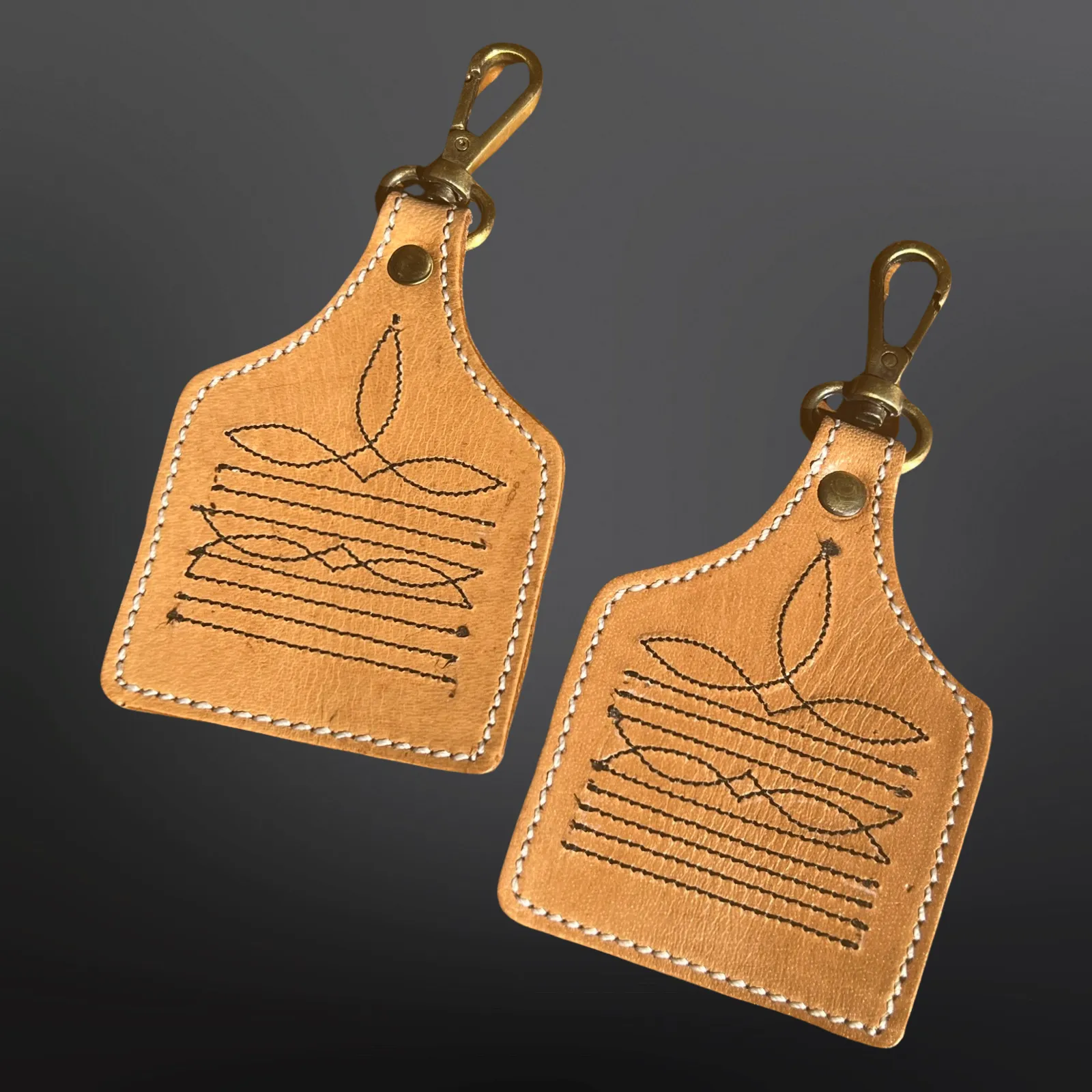 Western Cowboy Boot Stitched Leather Keychain