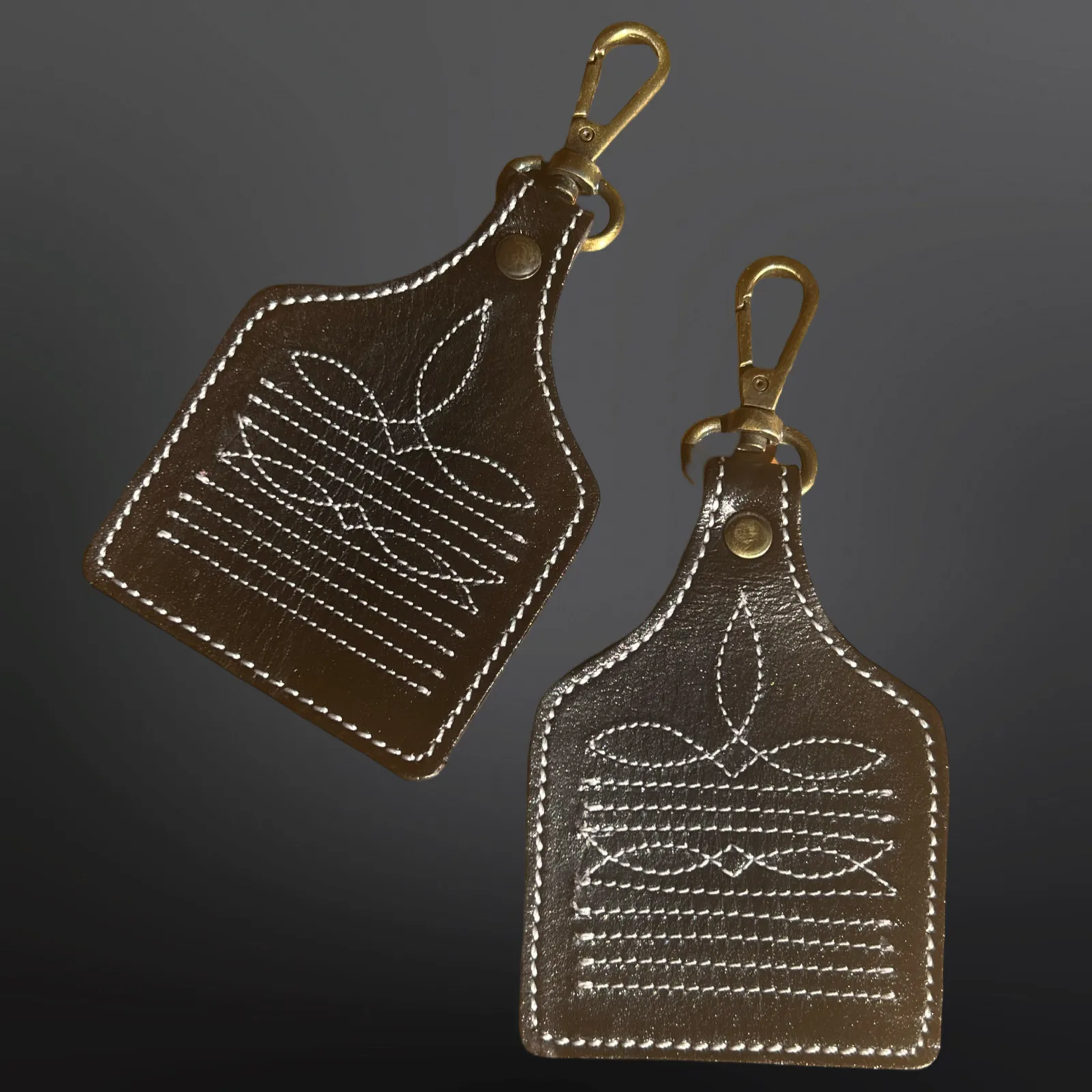 Western Cowboy Boot Stitched Leather Keychain