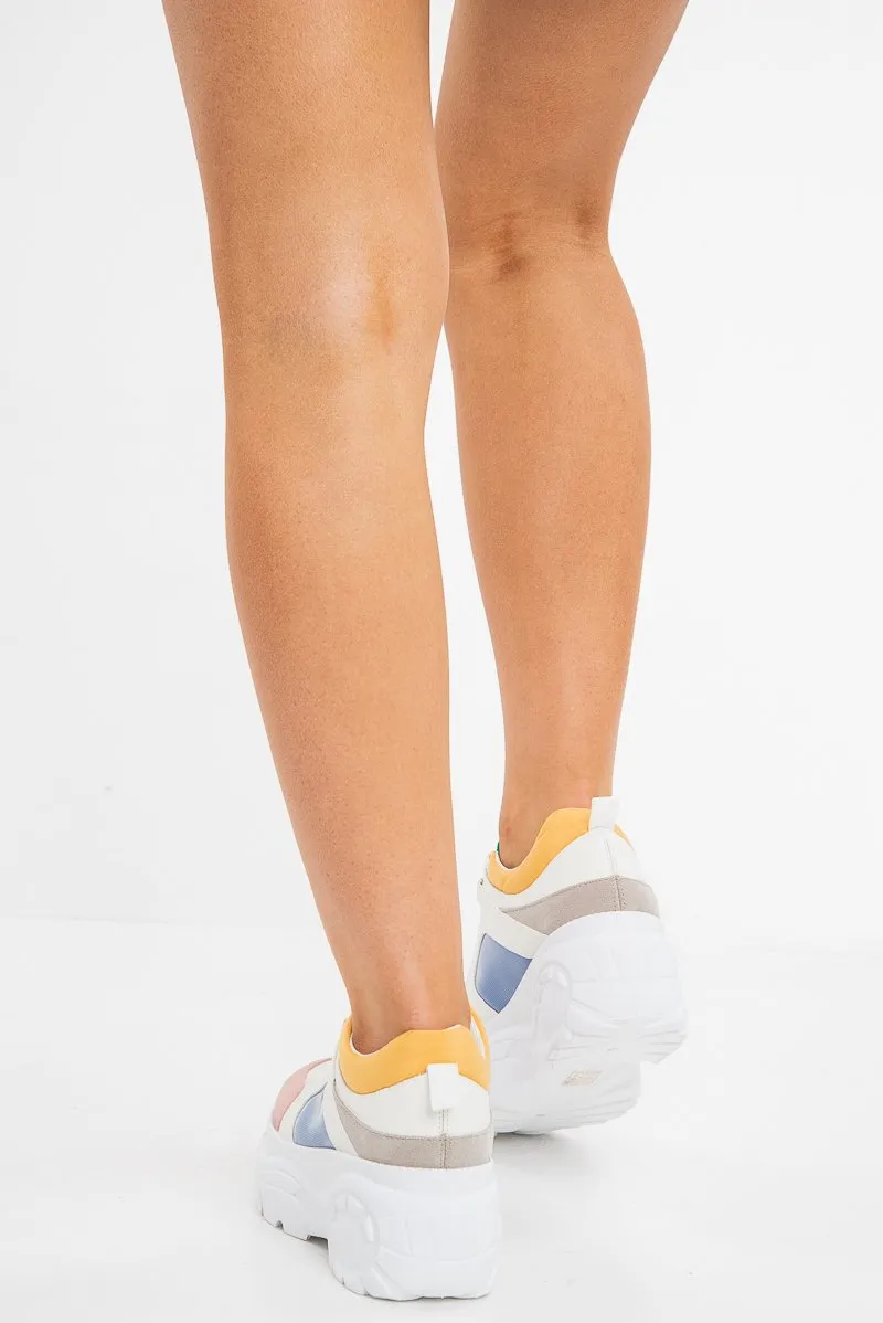 White and Multi Colourblock Chunky Sole Trainers - Layla