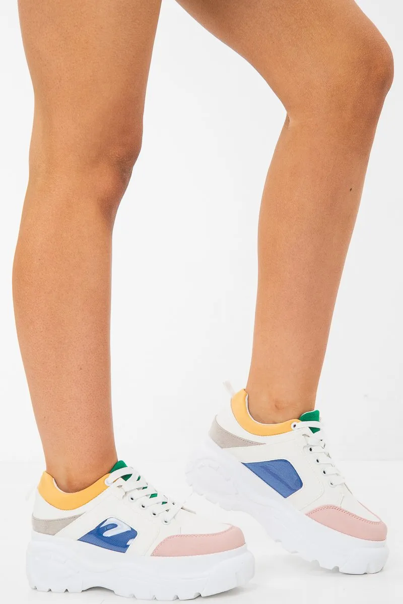 White and Multi Colourblock Chunky Sole Trainers - Layla