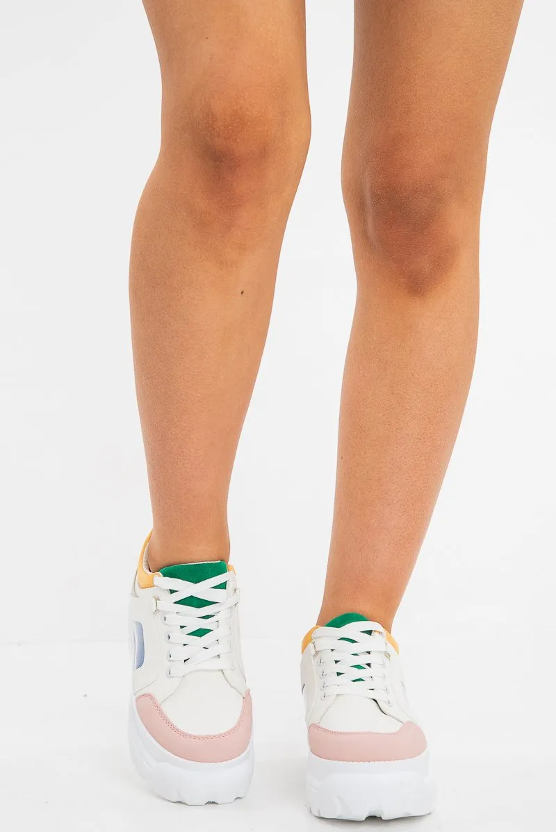 White and Multi Colourblock Chunky Sole Trainers - Layla