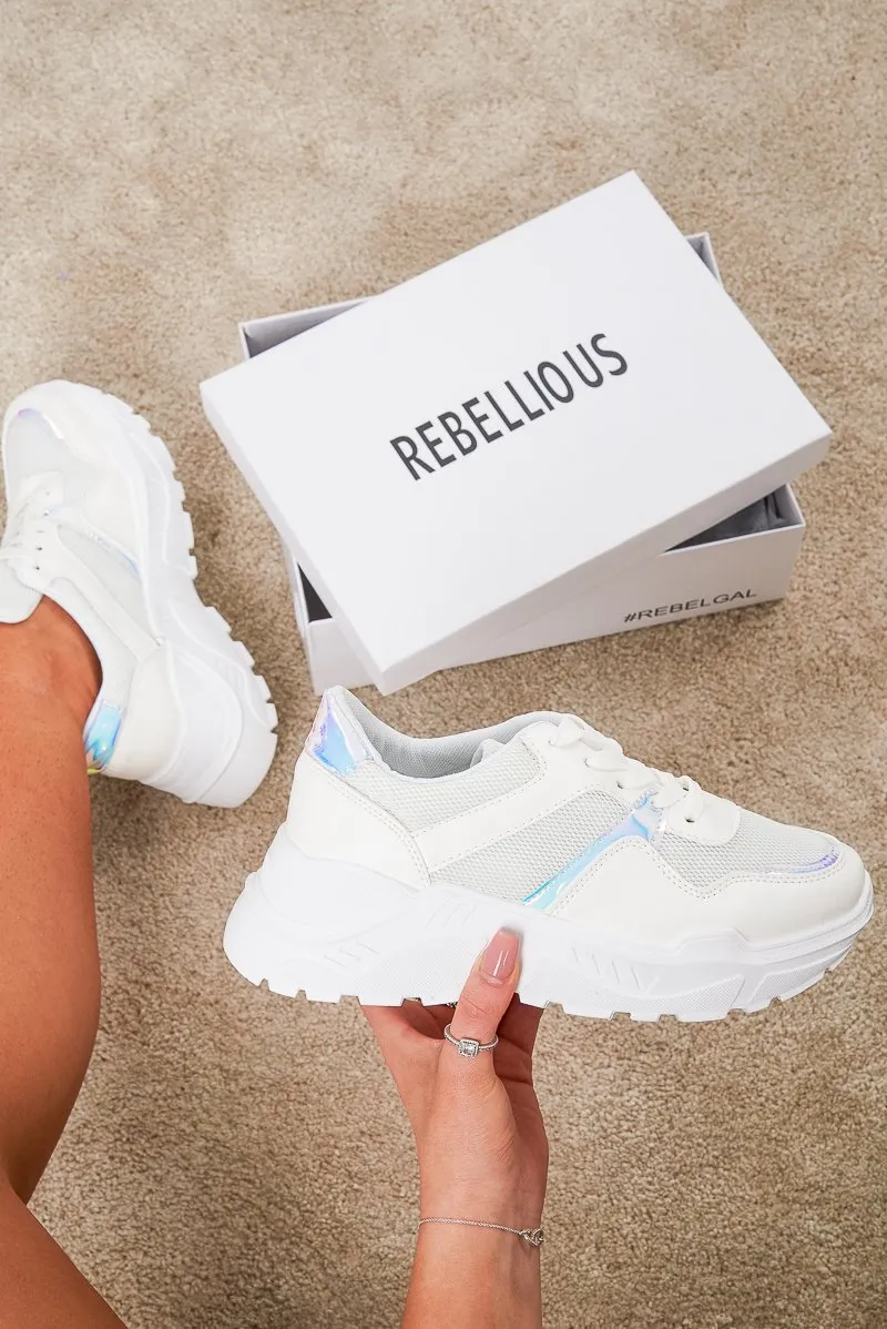 White Cleated Sole Lace Up Chunky Trainers - Gradie